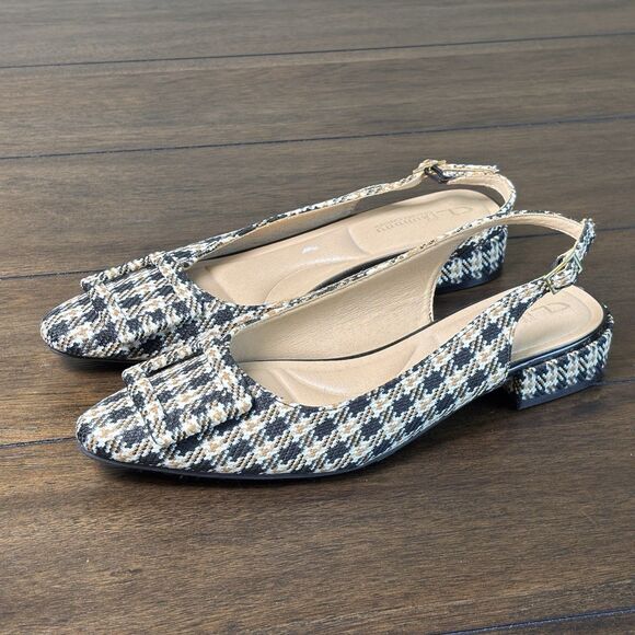 CL by Laundry Shoes Womens 8 Black & Tan Plaid Tweed Slingback Pointed Toe - Picture 1 of 7